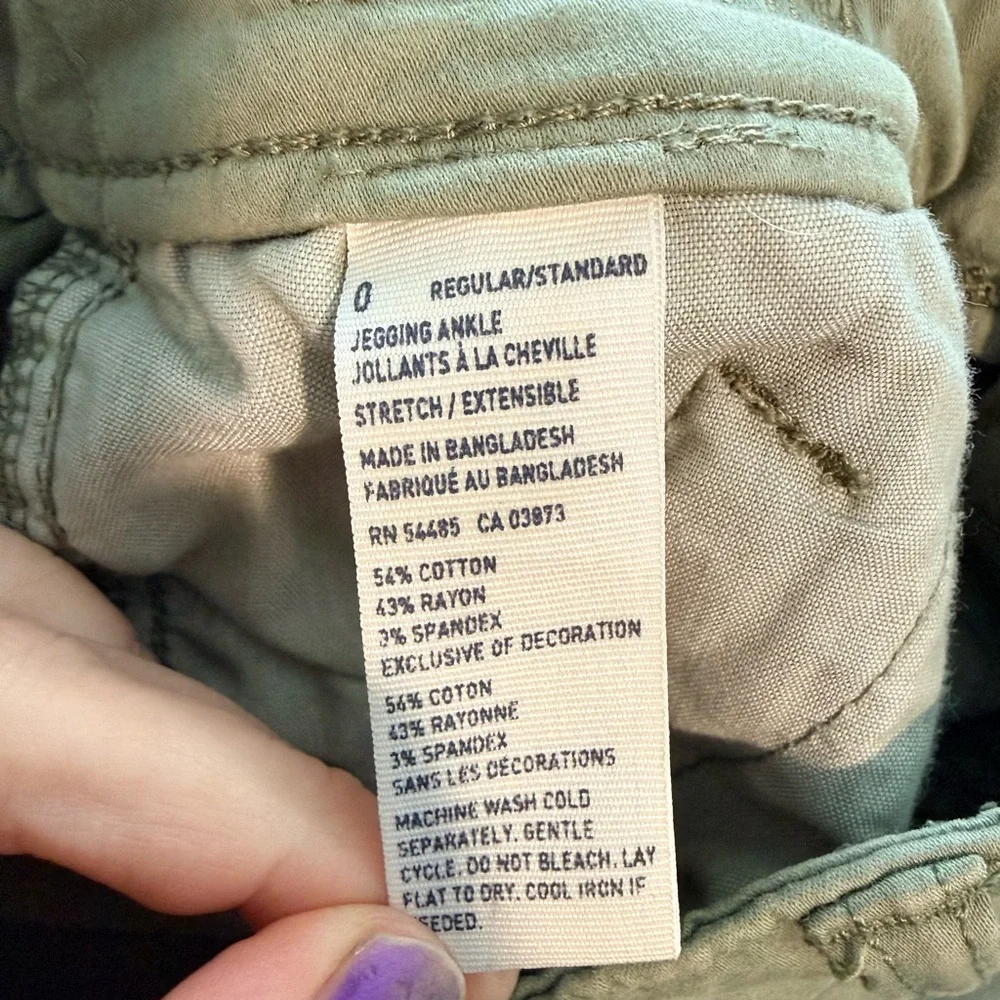 American Eagle Olive Green Zip Pocket Moto Jegging Ankle Pants Size 0